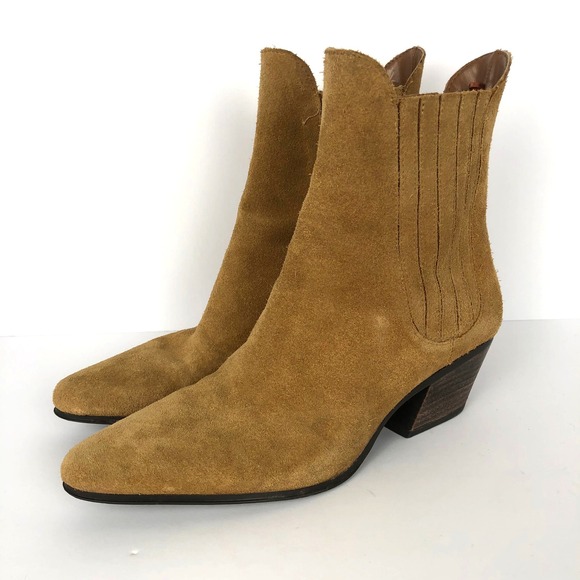 Zara Suede Ankle Boots Tan Brown Western Stacked Heel EU 41 US 10 - Picture 1 of 14
